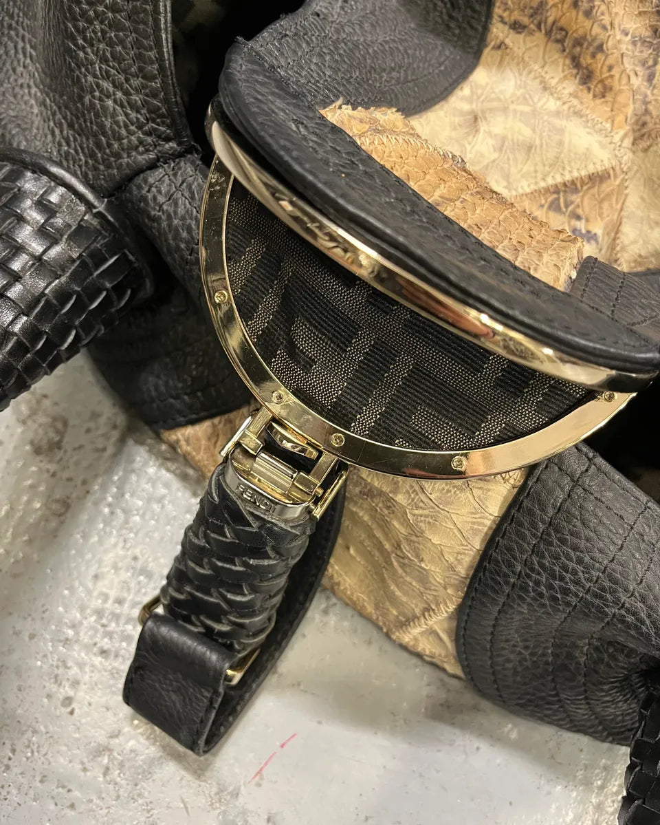 FW2005 Fendi Black & Beige Python Leather Spy Handle Bag SKdWOda 7
