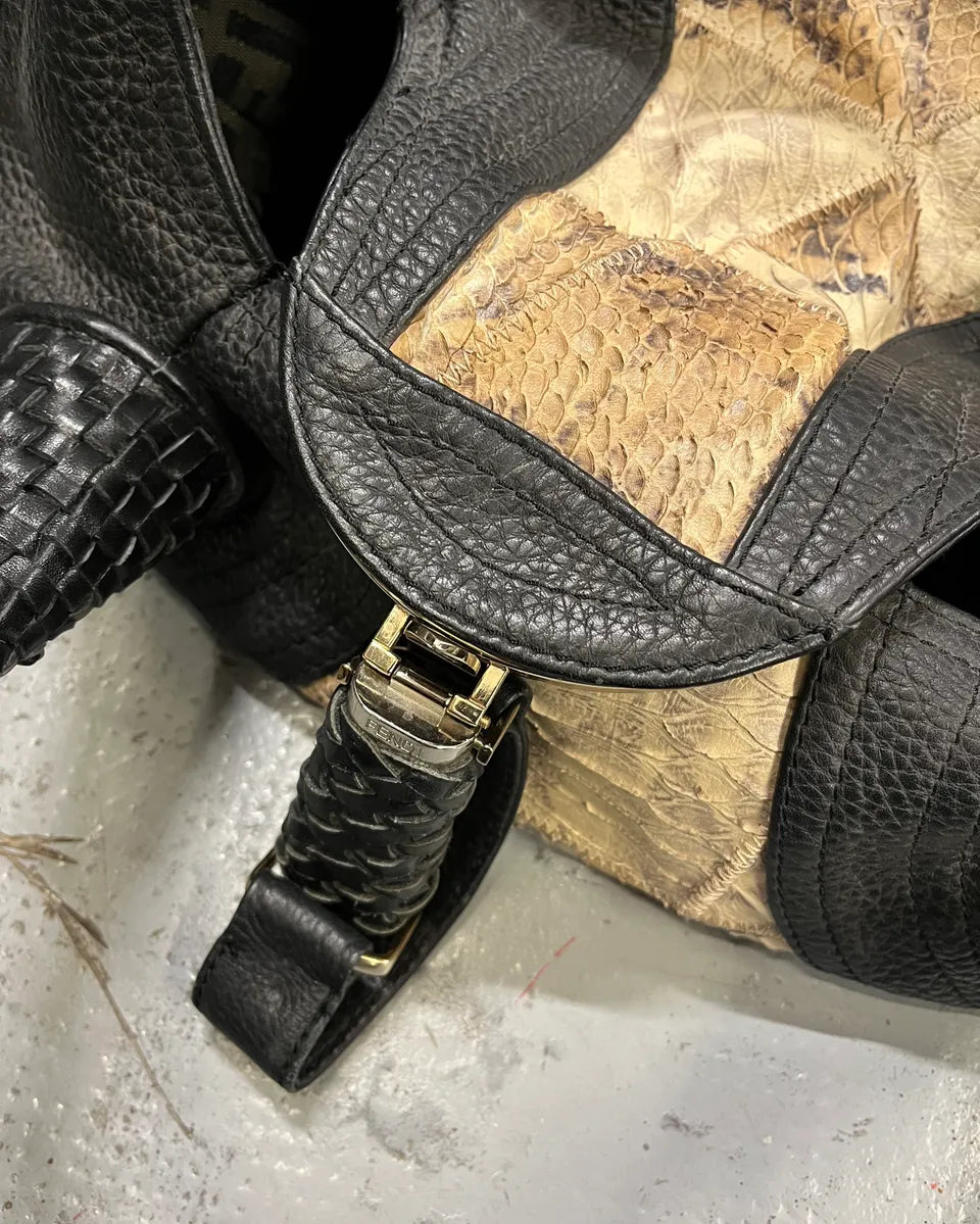 FW2005 Fendi Black & Beige Python Leather Spy Handle Bag SKdWOda 8