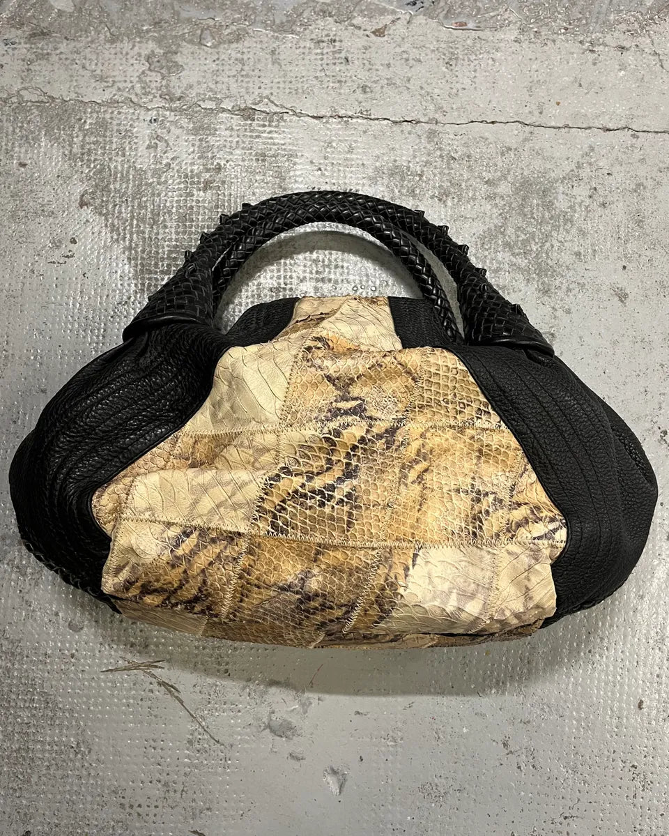 FW2005 Fendi Black & Beige Python Leather Spy Handle Bag SKdWOda 9
