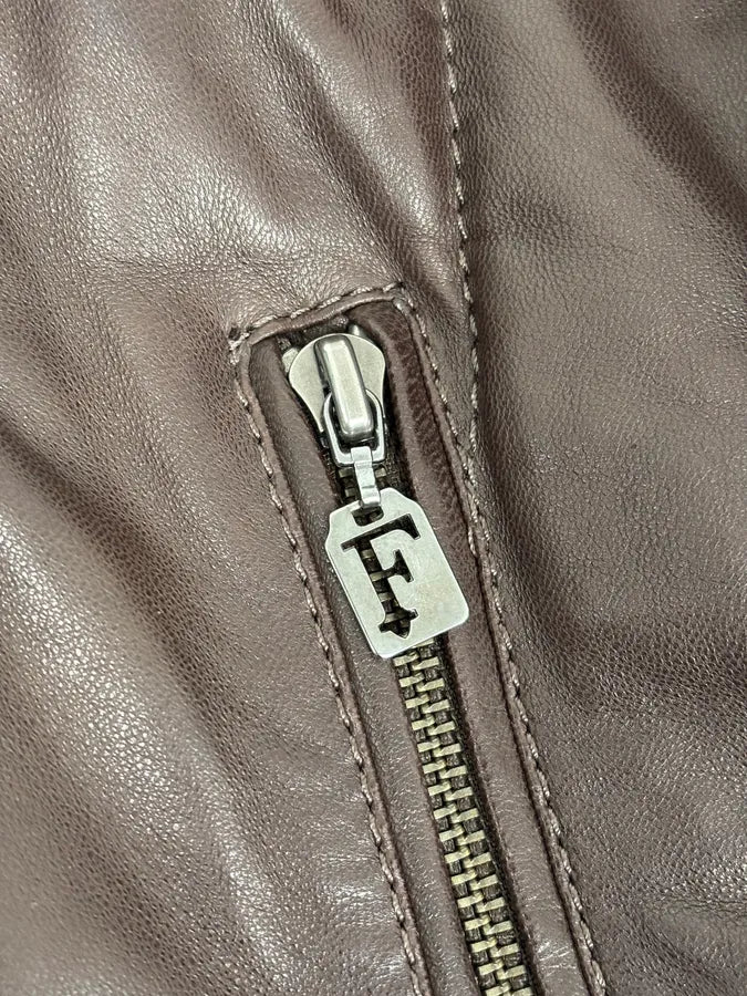 FW2008 Gianfranco Ferré Brown Quilted Bomber Leather Jacket UtOuihu 9