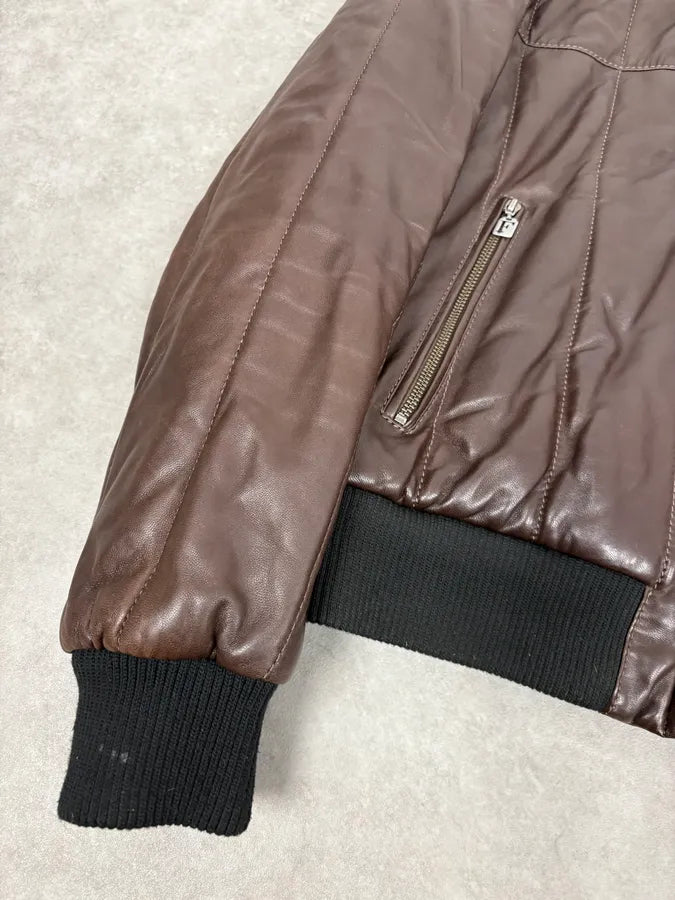 FW2008 Gianfranco Ferré Brown Quilted Bomber Leather Jacket UtOuihu 7