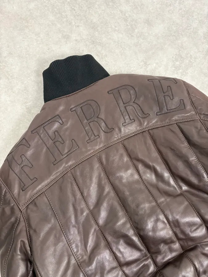 FW2008 Gianfranco Ferré Brown Quilted Bomber Leather Jacket UtOuihu 8