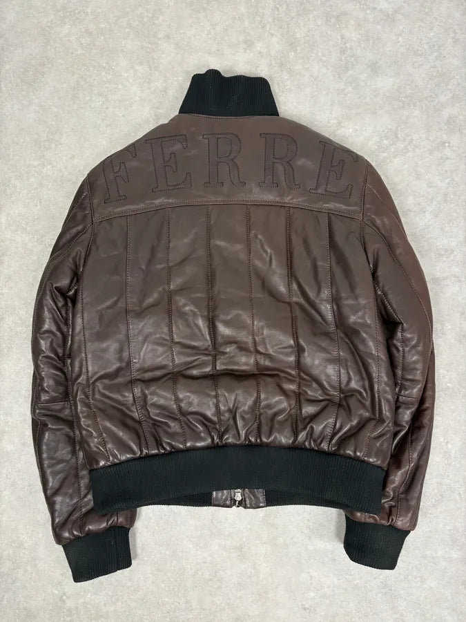 FW2008 Gianfranco Ferré Brown Quilted Bomber Leather Jacket UtOuihu 5