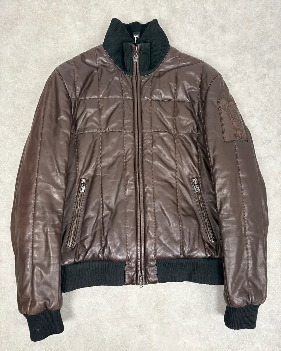 FW2008 Gianfranco Ferré Brown Quilted Bomber Leather Jacket UtOuihu 0
