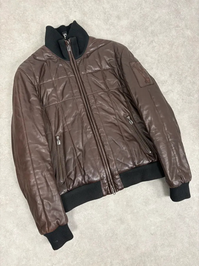 FW2008 Gianfranco Ferré Brown Quilted Bomber Leather Jacket UtOuihu 3