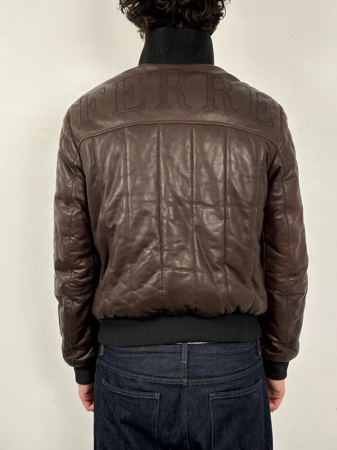 FW2008 Gianfranco Ferré Brown Quilted Bomber Leather Jacket UtOuihu 2
