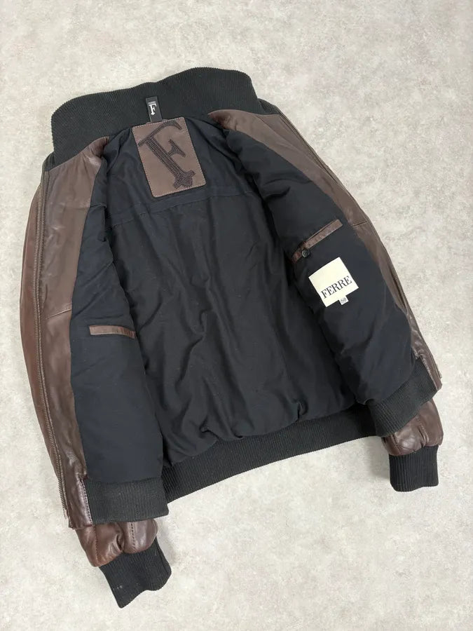 FW2008 Gianfranco Ferré Brown Quilted Bomber Leather Jacket UtOuihu 6