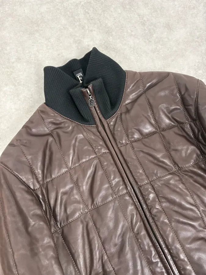 FW2008 Gianfranco Ferré Brown Quilted Bomber Leather Jacket UtOuihu 4