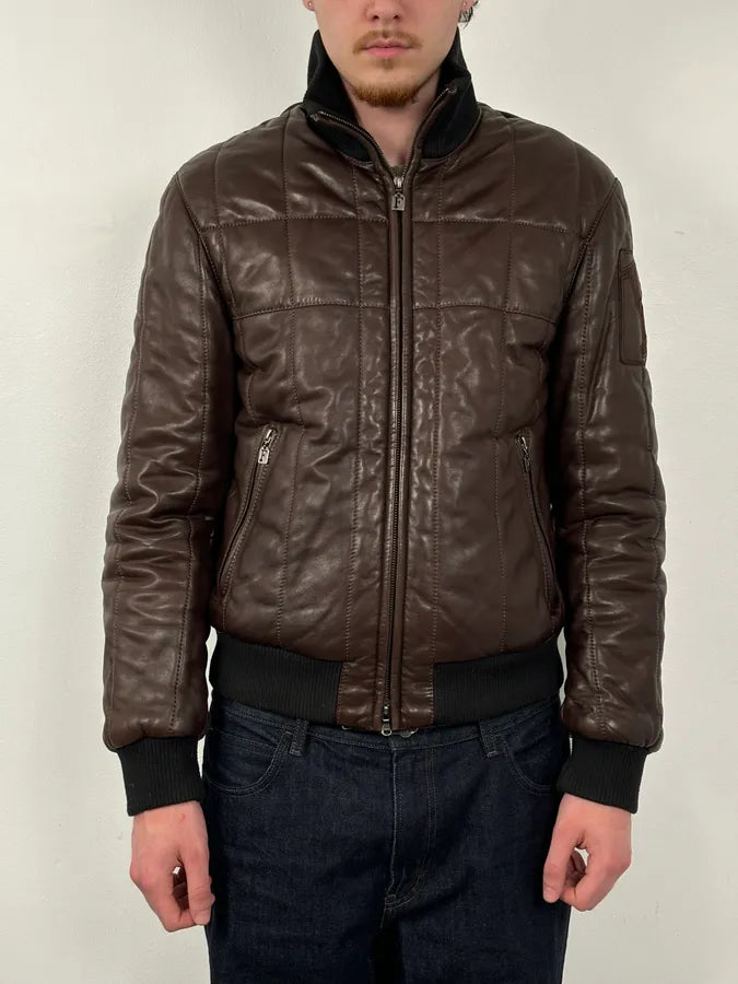 FW2008 Gianfranco Ferré Brown Quilted Bomber Leather Jacket UtOuihu 1