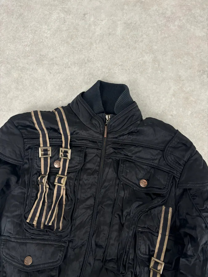 AW2005 Cavalli Black Silk Multi-Pocket Cargo Gun Bomber Jacket KElgwUL 3