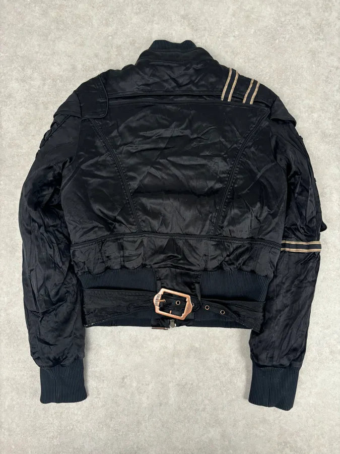 AW2005 Cavalli Black Silk Multi-Pocket Cargo Gun Bomber Jacket KElgwUL 4