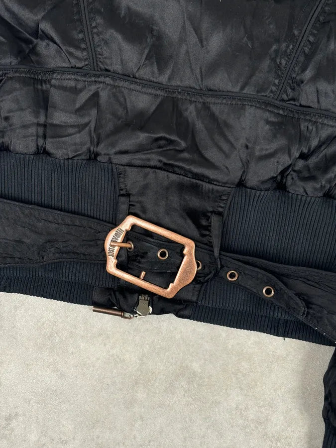 AW2005 Cavalli Black Silk Multi-Pocket Cargo Gun Bomber Jacket KElgwUL 8