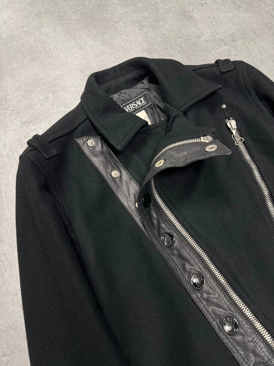FW2005 Versace Asymmetrical Black Zipped Wool Jacket XRwxcIa 1