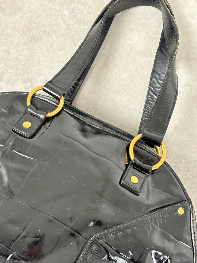 AW2005 Yves Saint Laurent Black Muse Patent Leather Crocodile Effect Bag HTdGqGZ 4