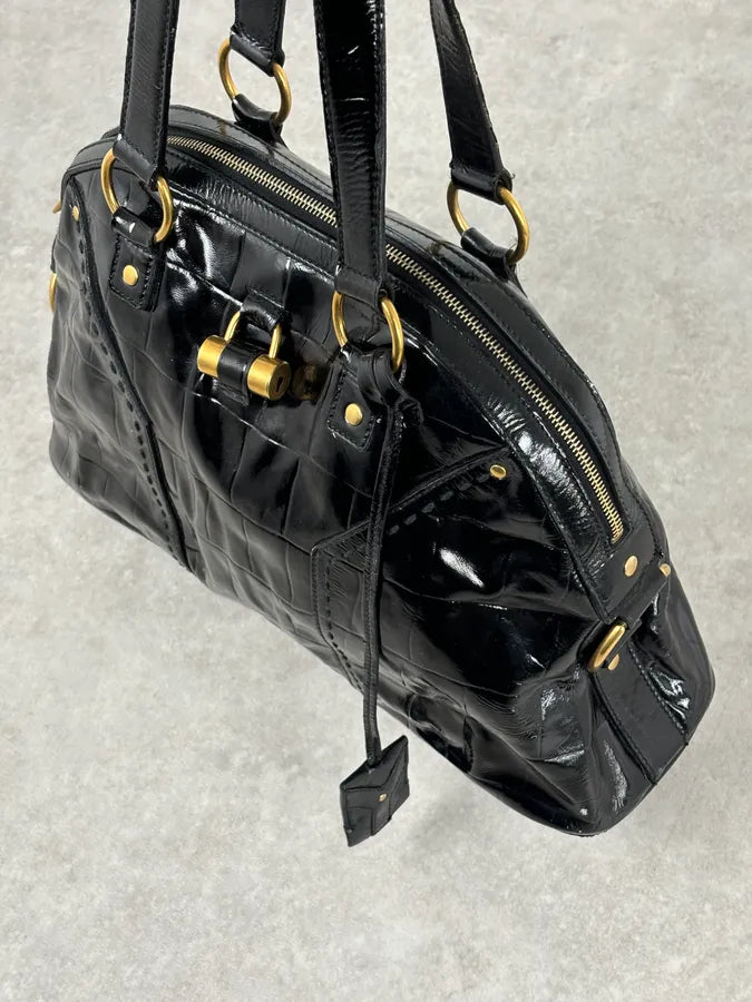AW2005 Yves Saint Laurent Black Muse Patent Leather Crocodile Effect Bag HTdGqGZ 10