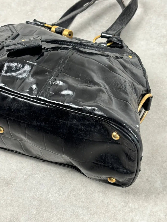 AW2005 Yves Saint Laurent Black Muse Patent Leather Crocodile Effect Bag HTdGqGZ 5