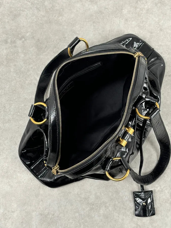 AW2005 Yves Saint Laurent Black Muse Patent Leather Crocodile Effect Bag HTdGqGZ 11