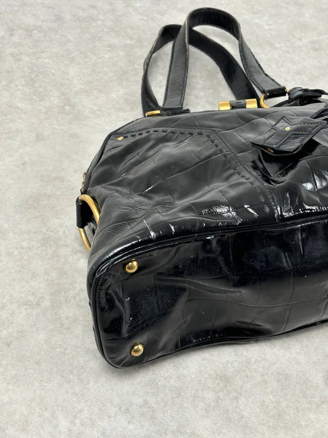 AW2005 Yves Saint Laurent Black Muse Patent Leather Crocodile Effect Bag HTdGqGZ 6