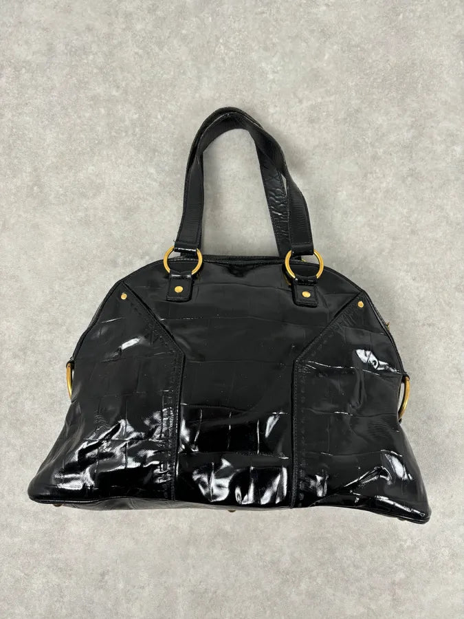 AW2005 Yves Saint Laurent Black Muse Patent Leather Crocodile Effect Bag HTdGqGZ 7