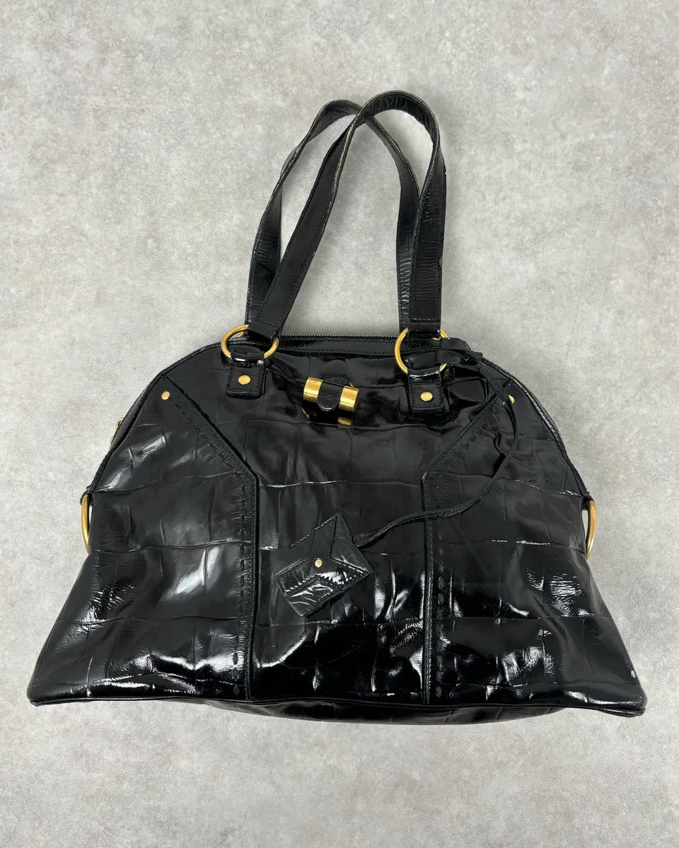 AW2005 Yves Saint Laurent Black Muse Patent Leather Crocodile Effect Bag HTdGqGZ 1