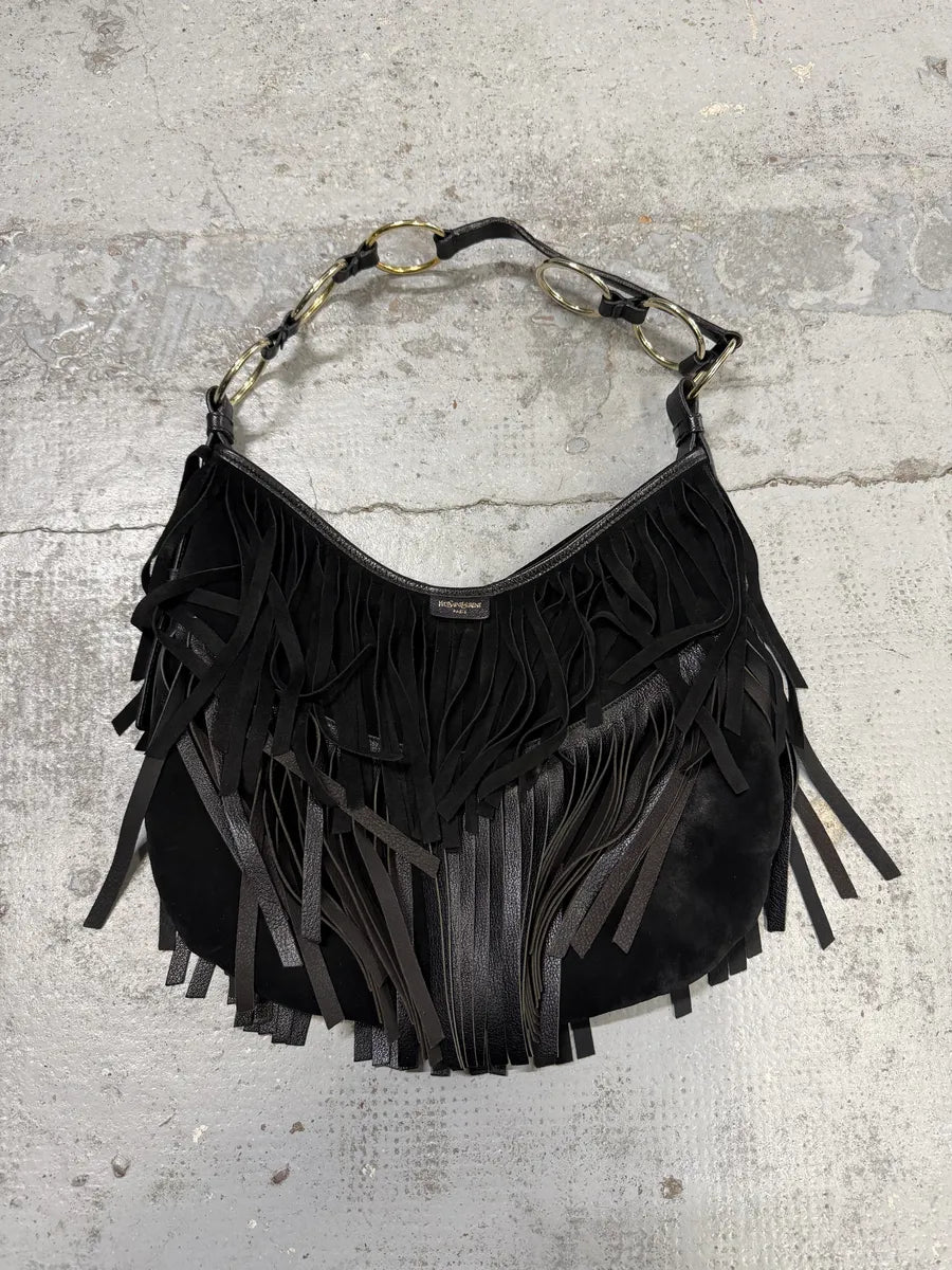 FW2005 Yves Saint Laurent Black Suede Leather Fringe Shoulder Bag rzPURCH 0