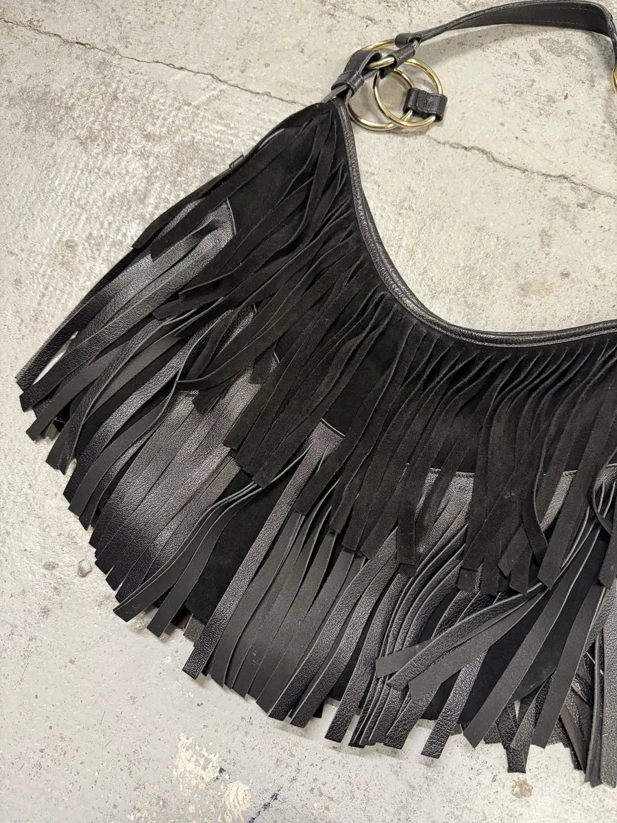 FW2005 Yves Saint Laurent Black Suede Leather Fringe Shoulder Bag rzPURCH 10