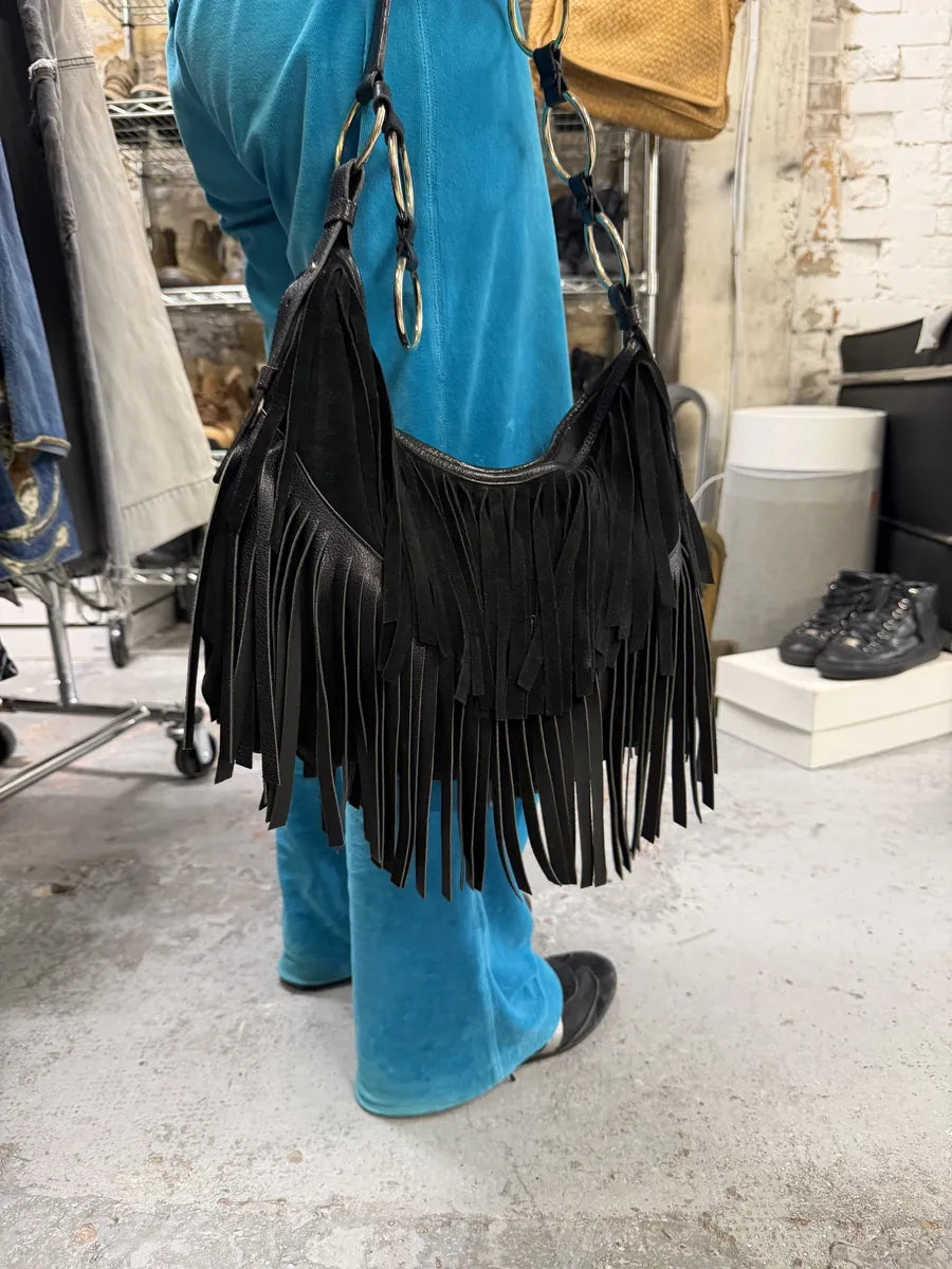 FW2005 Yves Saint Laurent Black Suede Leather Fringe Shoulder Bag rzPURCH 2