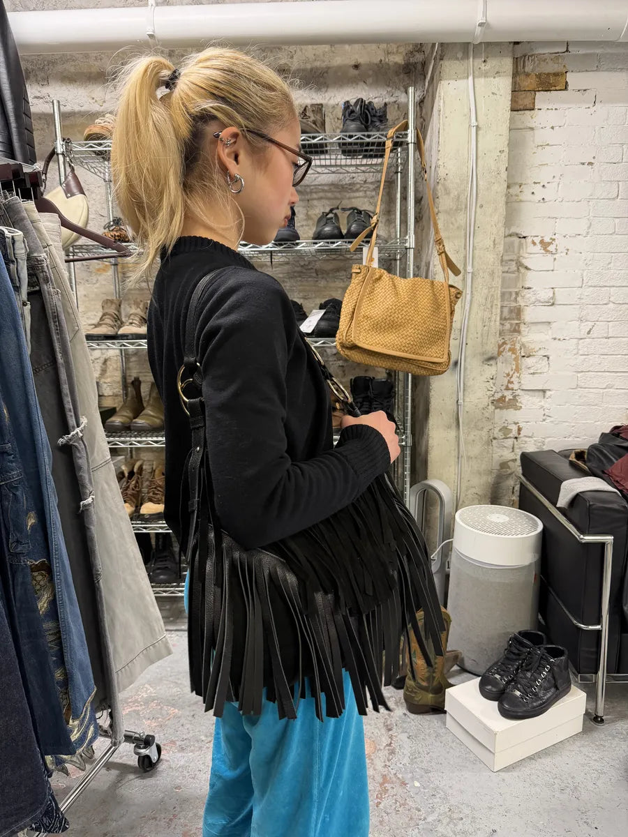 FW2005 Yves Saint Laurent Black Suede Leather Fringe Shoulder Bag rzPURCH 3
