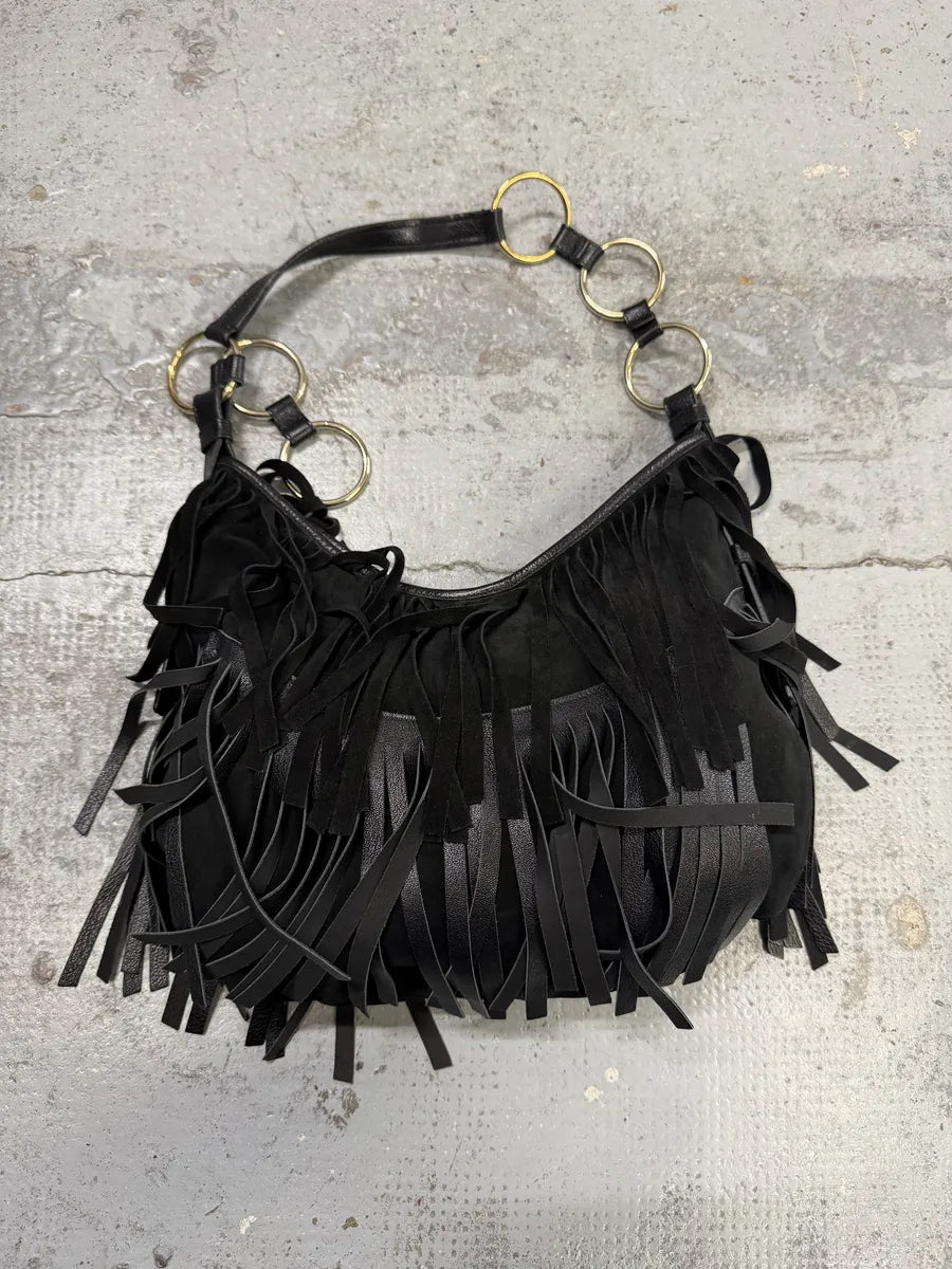 FW2005 Yves Saint Laurent Black Suede Leather Fringe Shoulder Bag rzPURCH 4
