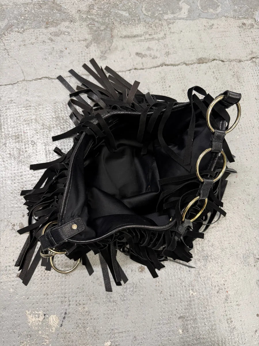 FW2005 Yves Saint Laurent Black Suede Leather Fringe Shoulder Bag rzPURCH 5