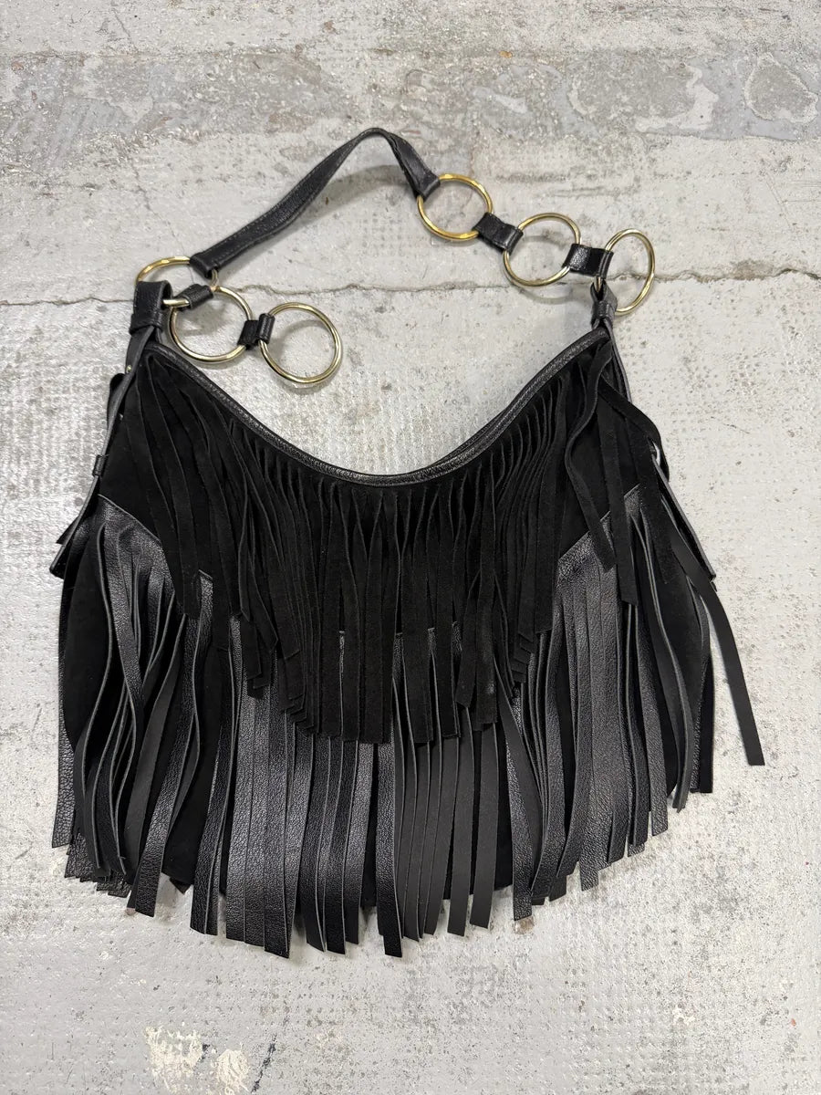 FW2005 Yves Saint Laurent Black Suede Leather Fringe Shoulder Bag rzPURCH 6