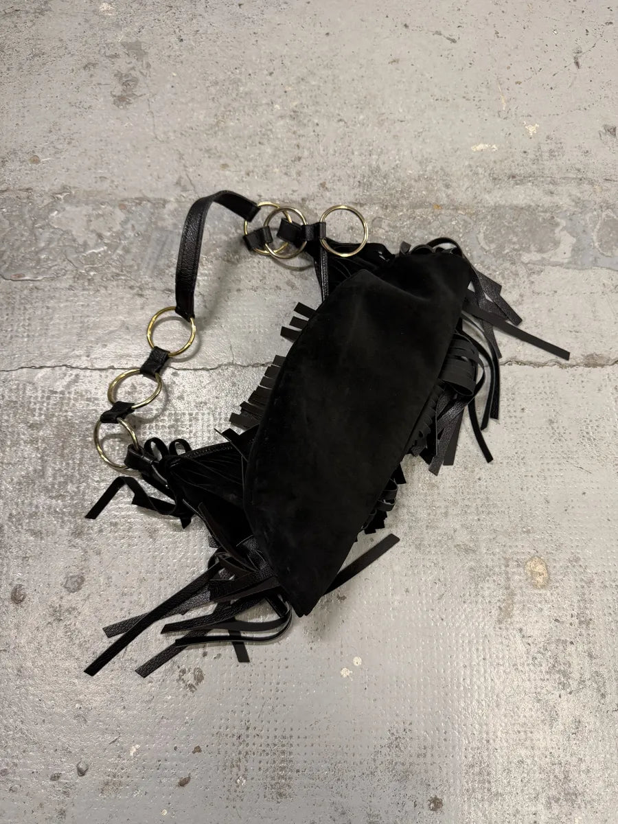 FW2005 Yves Saint Laurent Black Suede Leather Fringe Shoulder Bag rzPURCH 7