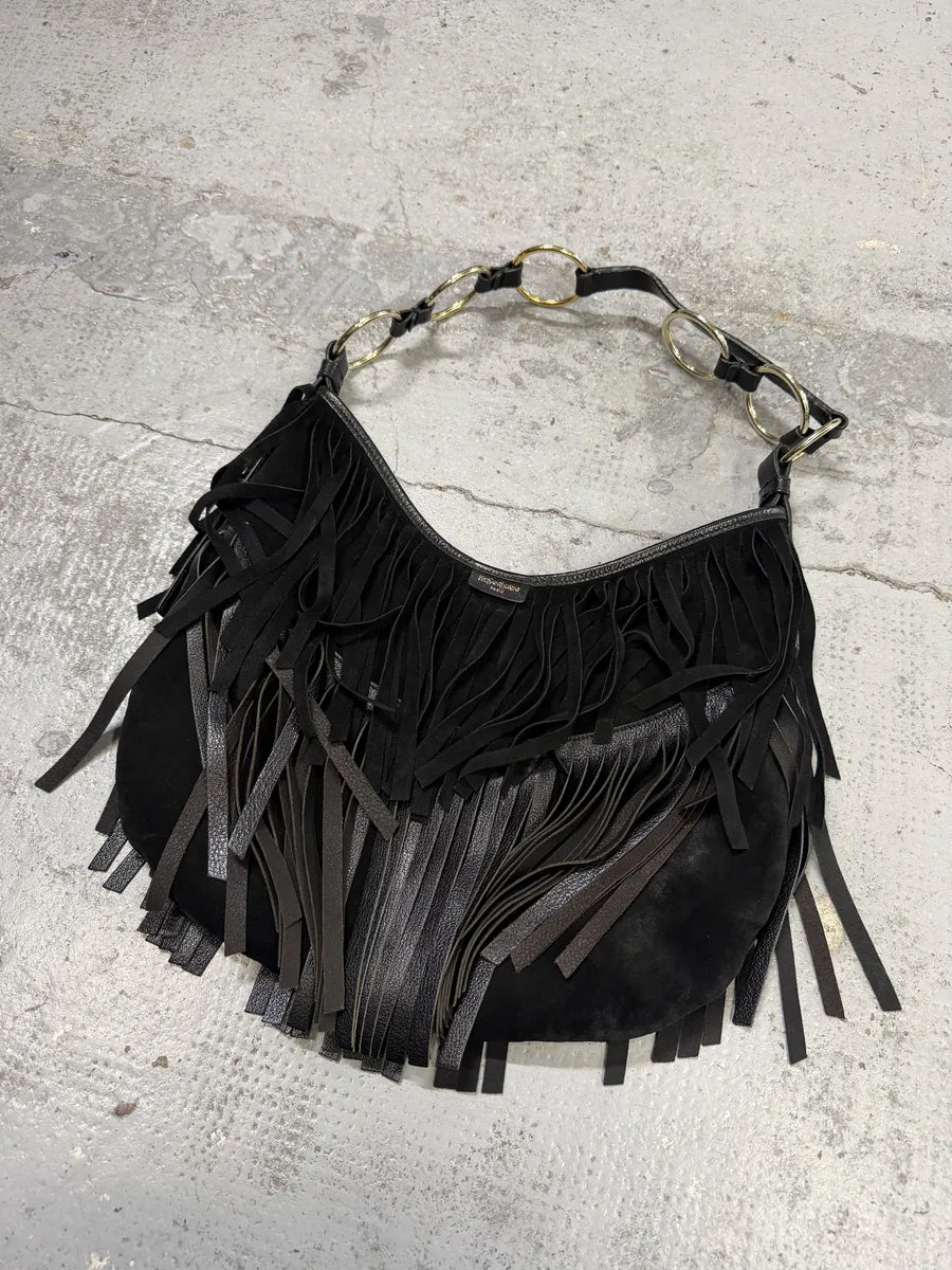 FW2005 Yves Saint Laurent Black Suede Leather Fringe Shoulder Bag rzPURCH 8