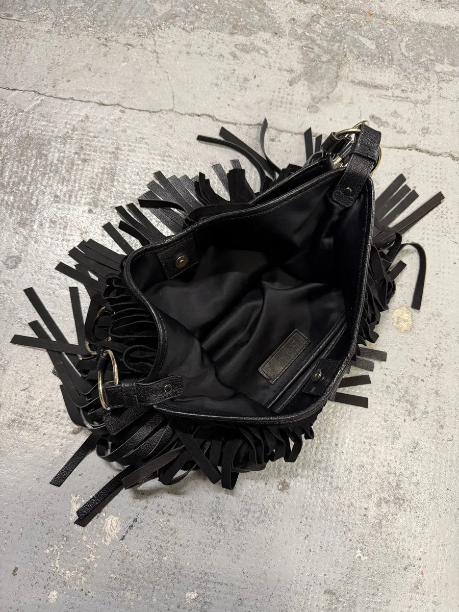 FW2005 Yves Saint Laurent Black Suede Leather Fringe Shoulder Bag rzPURCH 9