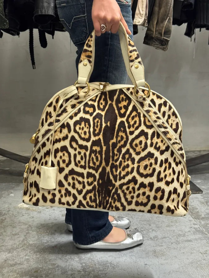 FW2005 Yves Saint Laurent Cream Leopard Print Calf Hair Muse Bag GhfFyqT 1