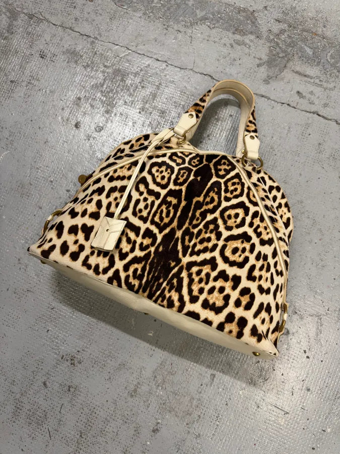FW2005 Yves Saint Laurent Cream Leopard Print Calf Hair Muse Bag GhfFyqT 6