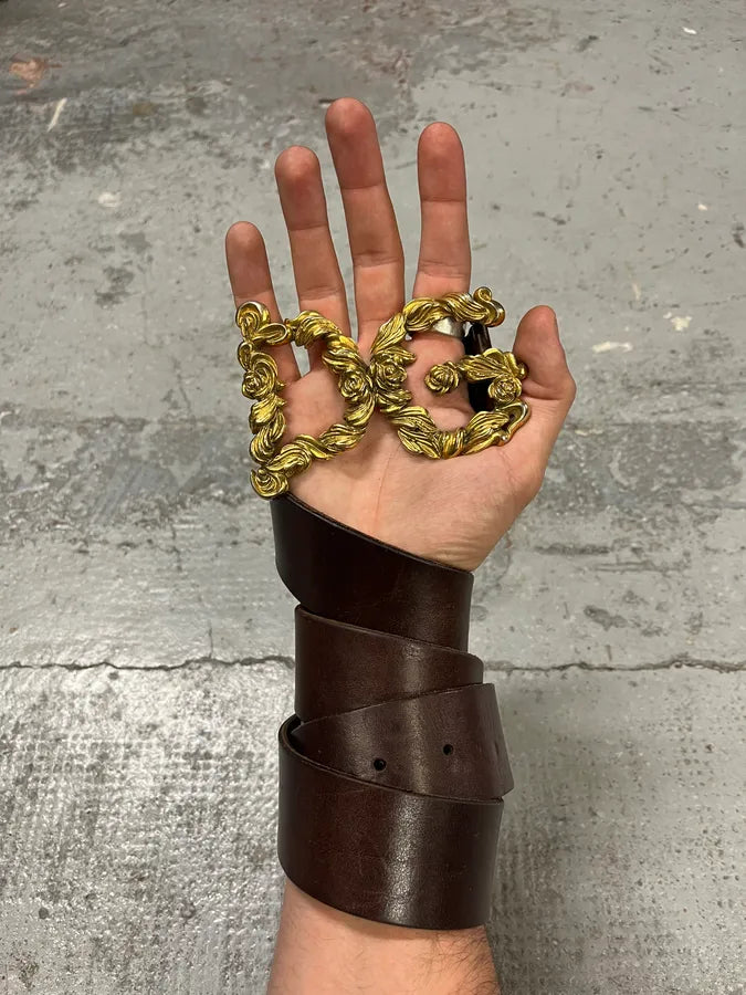 FW2006 Dolce & Gabbana Baroque Golden Buckle Brown Leather Belt BWJRmvw 0