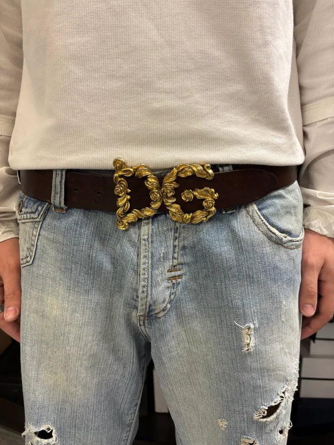 FW2006 Dolce & Gabbana Baroque Golden Buckle Brown Leather Belt BWJRmvw 2