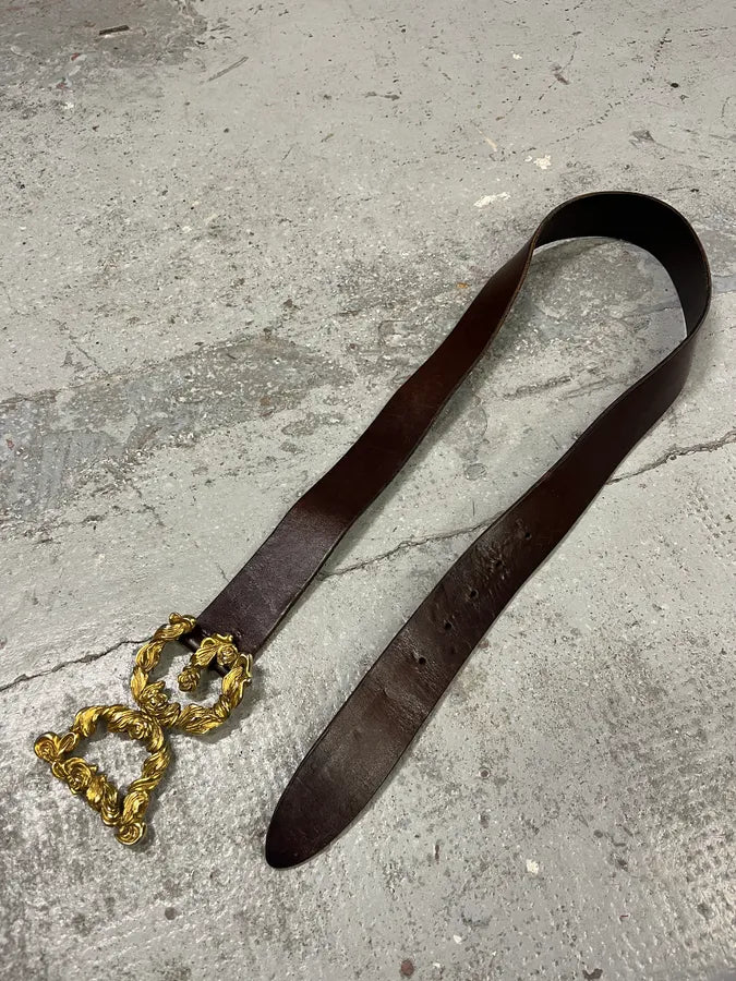 FW2006 Dolce & Gabbana Baroque Golden Buckle Brown Leather Belt BWJRmvw 3