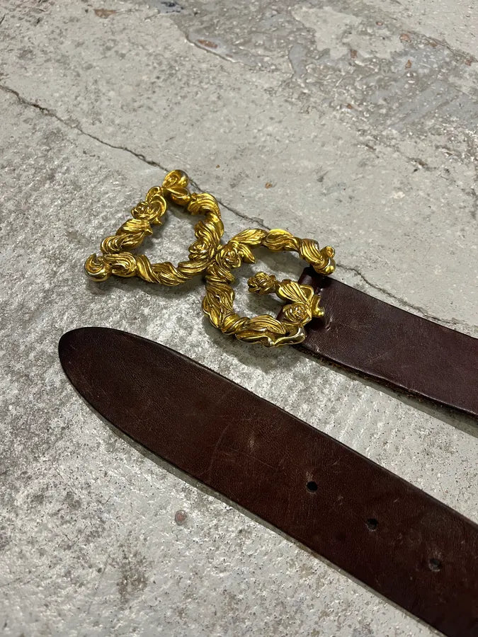 FW2006 Dolce & Gabbana Baroque Golden Buckle Brown Leather Belt BWJRmvw 4