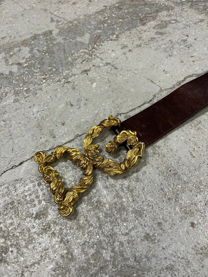 FW2006 Dolce & Gabbana Baroque Golden Buckle Brown Leather Belt BWJRmvw 5