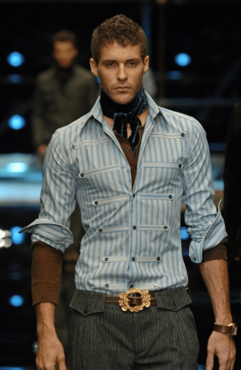 FW2006 Dolce & Gabbana Blue Striped Officer Napoleon Shirt AIzVnBW 1