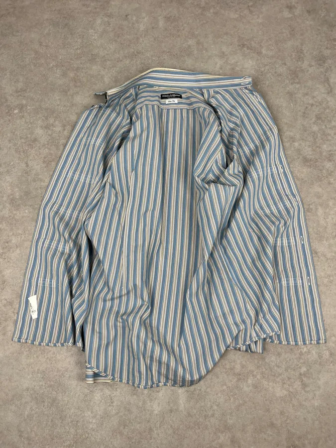 FW2006 Dolce & Gabbana Blue Striped Officer Napoleon Shirt AIzVnBW 8