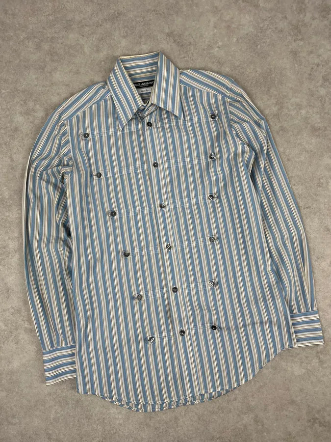 FW2006 Dolce & Gabbana Blue Striped Officer Napoleon Shirt AIzVnBW 5