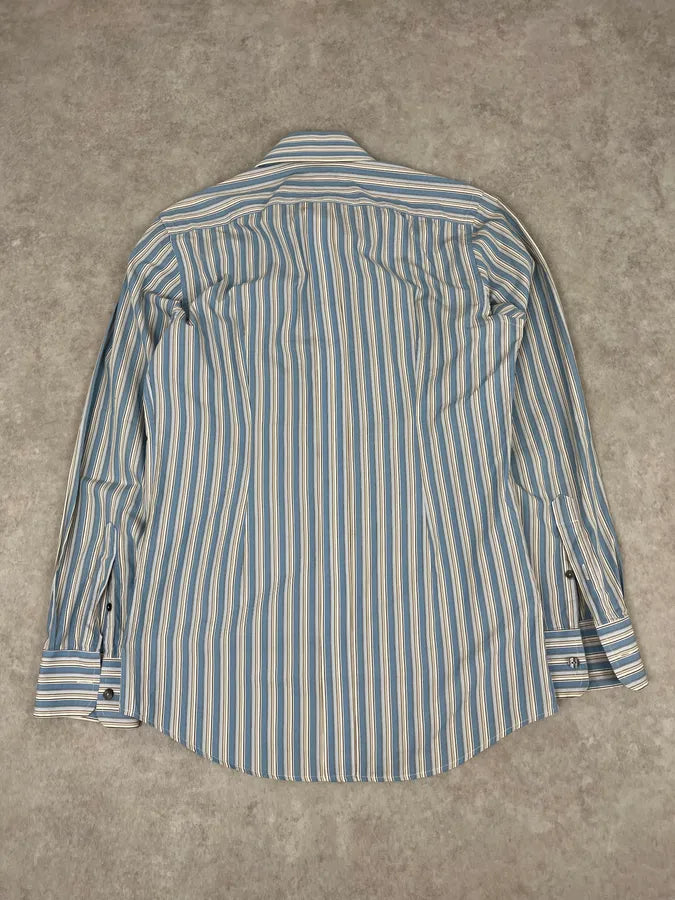 FW2006 Dolce & Gabbana Blue Striped Officer Napoleon Shirt AIzVnBW 6