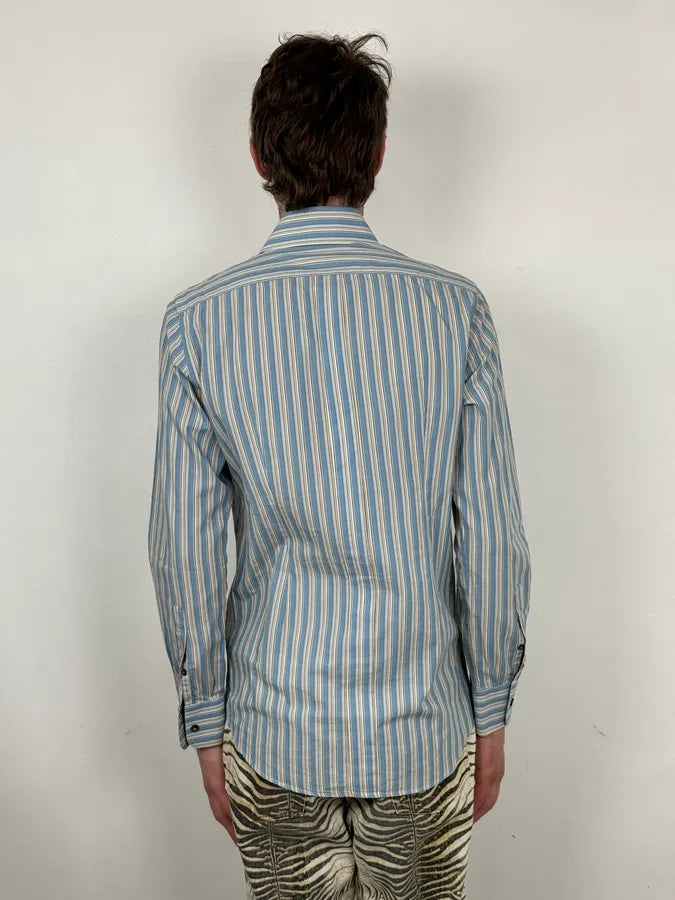 FW2006 Dolce & Gabbana Blue Striped Officer Napoleon Shirt AIzVnBW 3