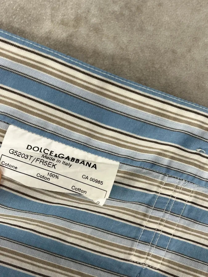 FW2006 Dolce & Gabbana Blue Striped Officer Napoleon Shirt AIzVnBW 11