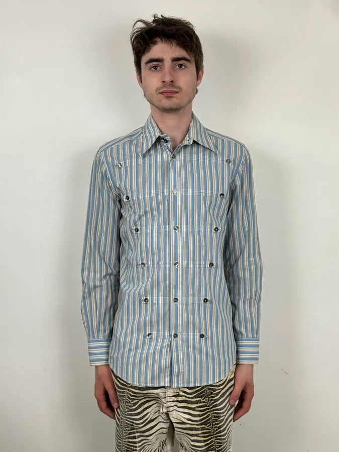 FW2006 Dolce & Gabbana Blue Striped Officer Napoleon Shirt AIzVnBW 2