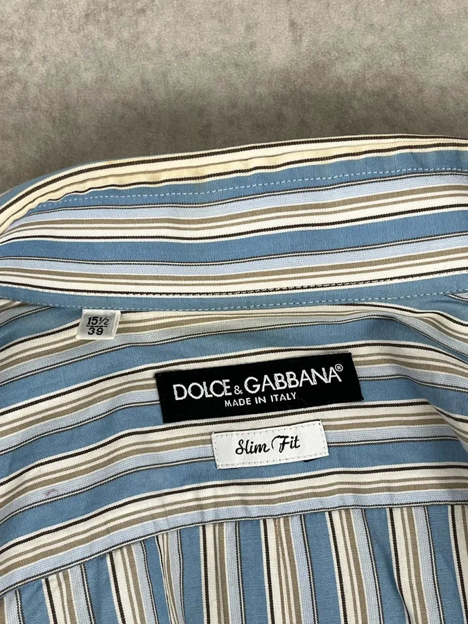 FW2006 Dolce & Gabbana Blue Striped Officer Napoleon Shirt AIzVnBW 12