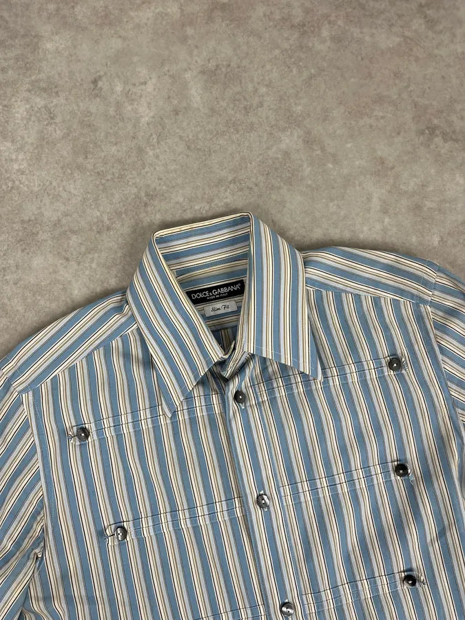 FW2006 Dolce & Gabbana Blue Striped Officer Napoleon Shirt AIzVnBW 4